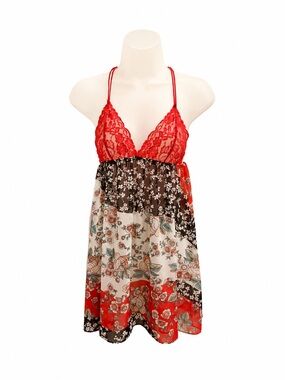 In Bloom Red Lace & Floral Babydoll Chemise